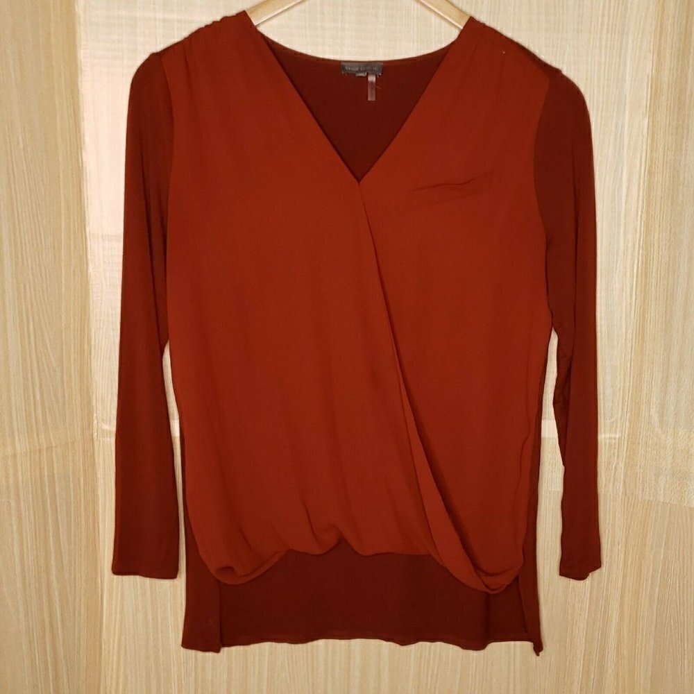Vince Camuto Brown Faux Wrap High Low Top Medium
